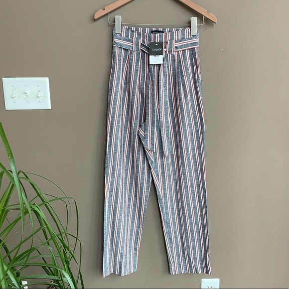 NWT Topshop High Waisted Belted Peg Trousers 0 - Picture 4 of 11